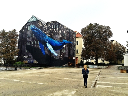 Building mosaic of a whale, Zagreb